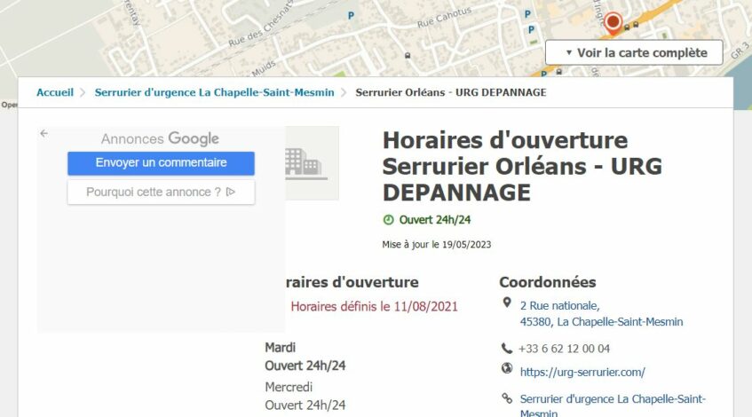 Urg Serrurier d’Orléans sur trouver-ouvert.fr