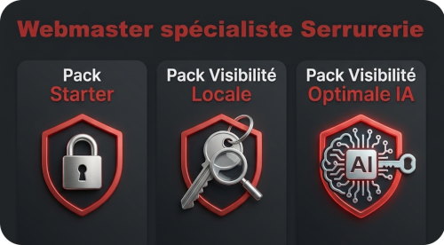 Tarifs Webmaster spécialiste Serrurerie avec Pack Starter, Visibilité Locale et Visibilité Optimale IA, Franck Denise
